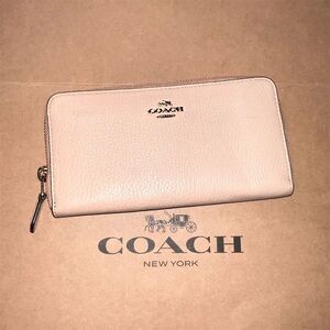 COACH Long Zip-Around Pebble Leather Wallet Nude w Gold Hardware AUTHENTIC